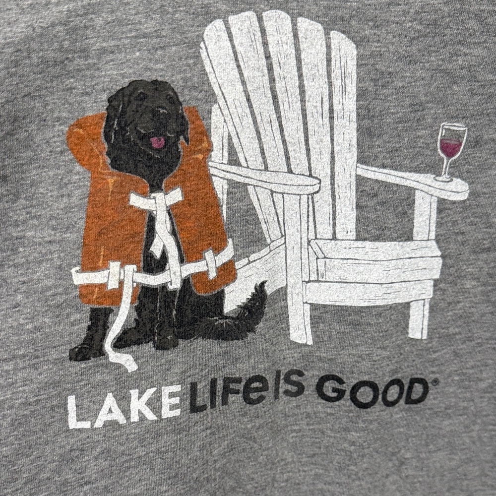 Life Is Good Gray Tee with Dog and Adirondack Chair